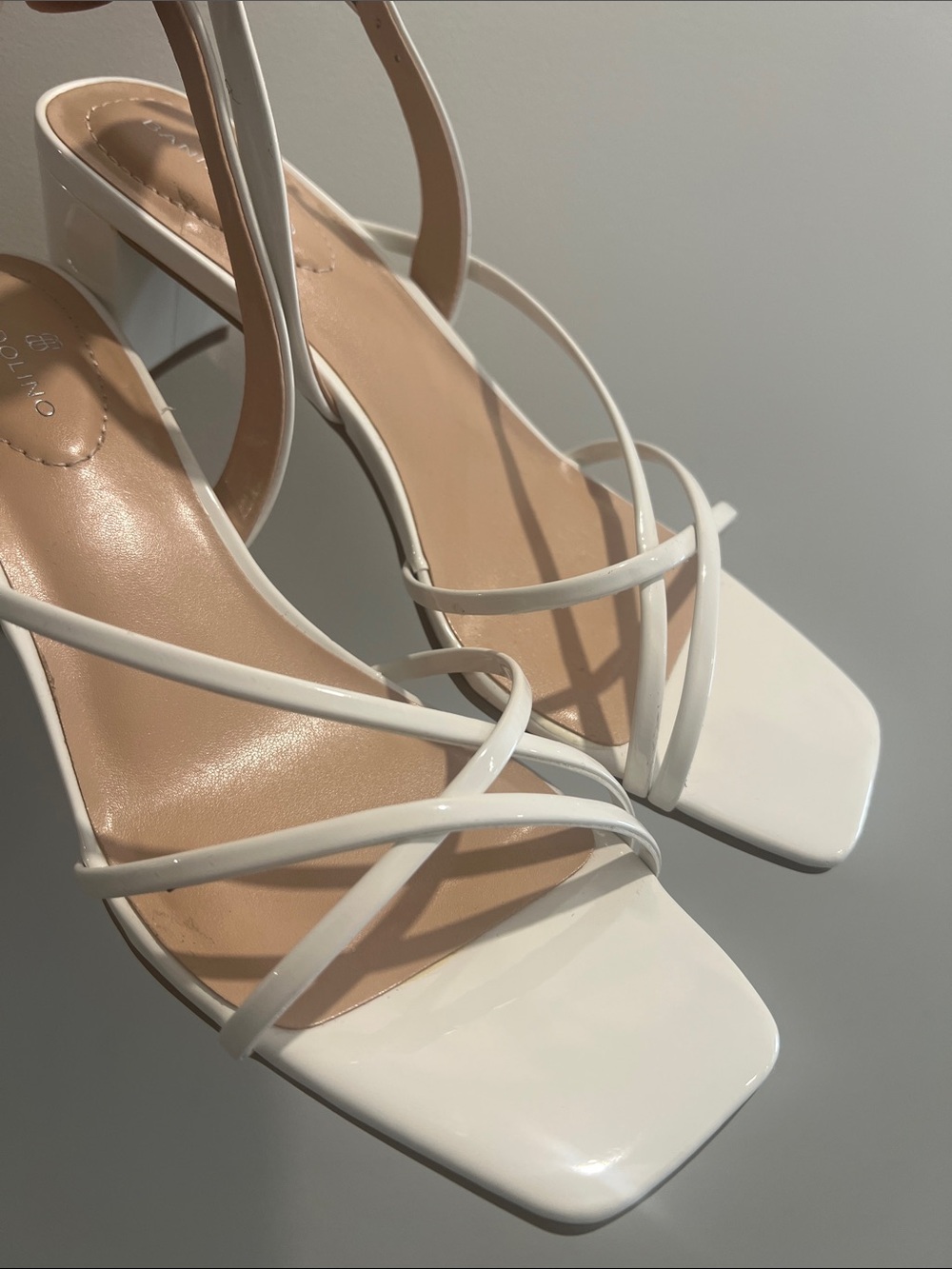 Bandolino White Strappy Slingback Block Heels